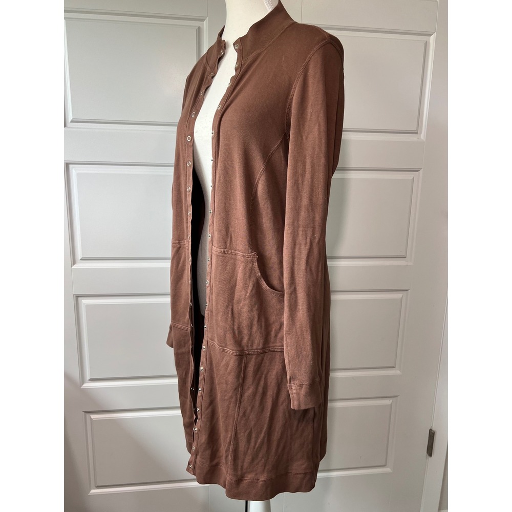 Barbara Lesser‎ Snap Front Duster Cardigan Pockets Knit Brown Small - Picture 2 of 8